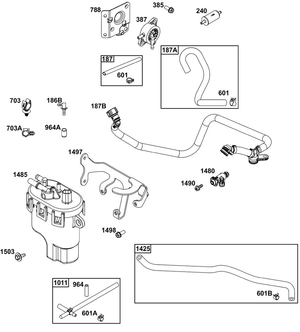 Fuel Supply Group Diagram and Parts List for 44X977-0012-G1  Briggs and Stratton Engine